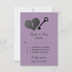 Tarjeta De Confirmación De Asistencia Lilac Heart Lock y Key Response Card