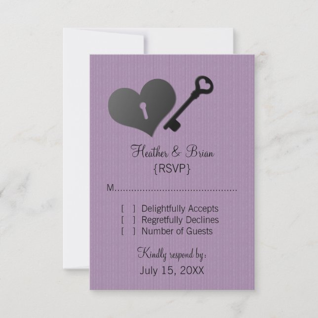Tarjeta De Confirmación De Asistencia Lilac Heart Lock y Key Response Card (Anverso)
