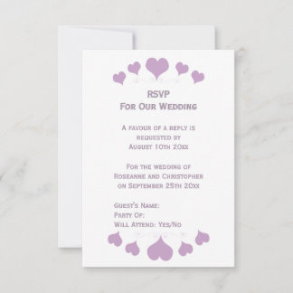Tarjeta De Confirmación De Asistencia Lilac Hearts Design Wedding
