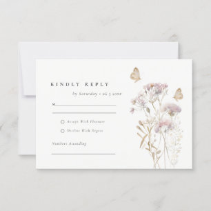 Tarjeta De Confirmación De Asistencia Lilac Wildflower Fern Foliage Boda de acuarela