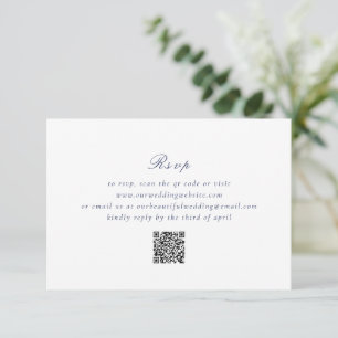 Tarjeta De Confirmación De Asistencia Limpieza de código QR azul de la Marina Boda elega