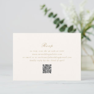 Tarjeta De Confirmación De Asistencia Limpieza de marfil y oro Código QR Boda elegante