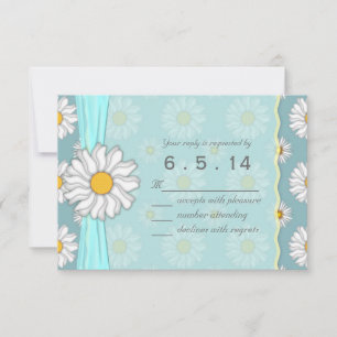 Tarjeta De Confirmación De Asistencia Lindo Floral de Margaritas Azul Turquesa y Blanco 