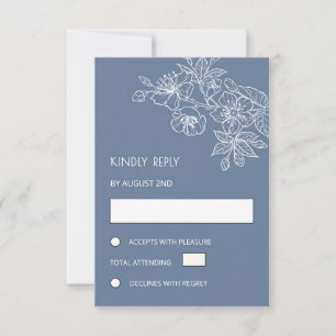 Tarjeta De Confirmación De Asistencia Línea de arte floral blanco boda azul polvoriento