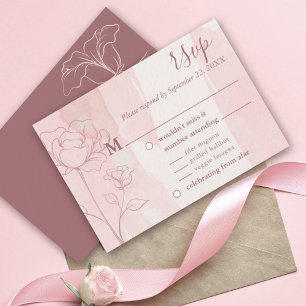 Tarjeta De Confirmación De Asistencia Línea de Arte Floral Rosa Polvoriento Tarjeta de R