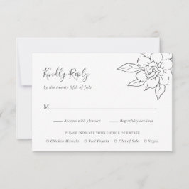 Tarjeta De Confirmación De Asistencia Línea Neutral Arte Boda Floral Elegante