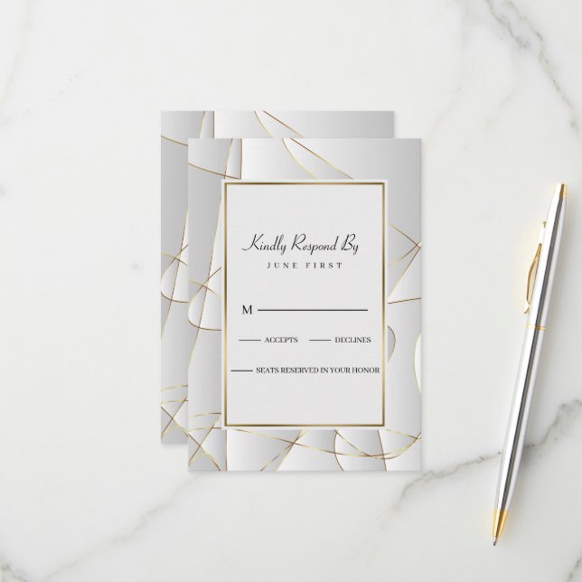 Tarjeta De Confirmación De Asistencia Líneas doradas Art Deco (Anverso/Reverso In Situ)