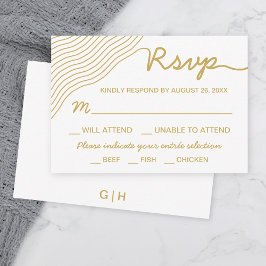 Tarjeta De Confirmación De Asistencia Líneas onduladas blancas de oro boda Elegante Mini