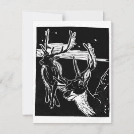 Tarjeta De Confirmación De Asistencia Linocut de ciervos cruzando caminos