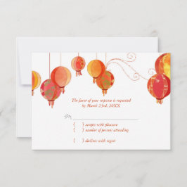 Tarjeta De Confirmación De Asistencia Linternas de papel rojo moderno de la boda blanca