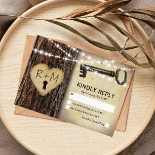 Tarjeta De Confirmación De Asistencia Llave Maestra Gótica Rústica y Corazón de Árbol RS