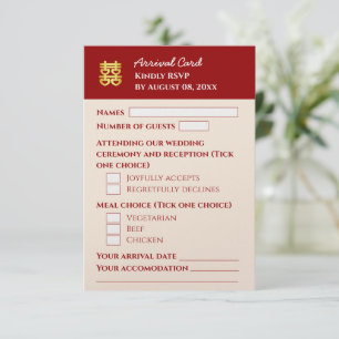 Tarjeta De Confirmación De Asistencia Llegada del pasaporte chino de color rosa rojo