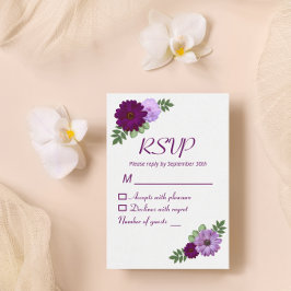 Tarjeta De Confirmación De Asistencia Lluvia de boda floral de peonía púrpura