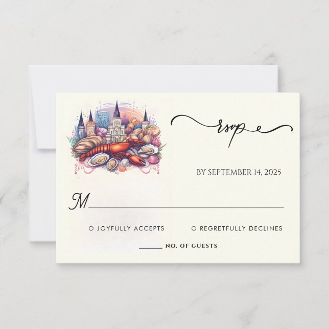 Tarjeta De Confirmación De Asistencia Lobster Beach Ocean Summer New Orleans Boda (Anverso)