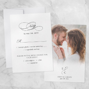 Tarjeta De Confirmación De Asistencia Logotipo de Monograma de Comida de Boda de Foto El
