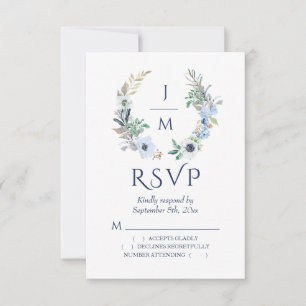 Tarjeta De Confirmación De Asistencia Logotipo del Boda de la flor acuática monograma