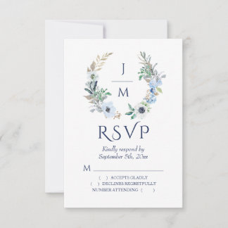 Tarjeta De Confirmación De Asistencia Logotipo del Boda de la flor acuática monograma