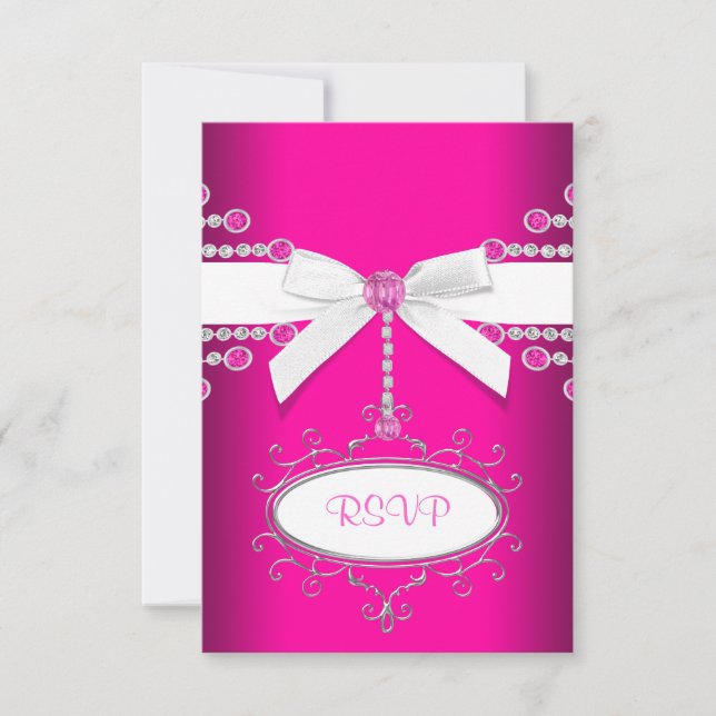 Tarjeta De Confirmación De Asistencia Los diamantes se doblan rosa caliente Quinceanera  (Anverso)