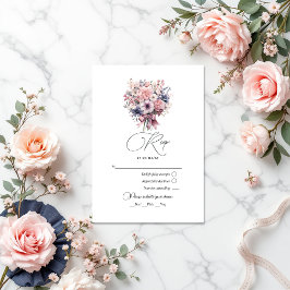 Tarjeta De Confirmación De Asistencia Love Fancy Pink Bow and Pastel Bouquet Boda