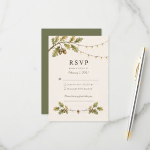Tarjeta De Confirmación De Asistencia Luces Colgantes Temáticas de Roble Rústico para Bo