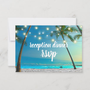 Tarjeta De Confirmación De Asistencia Luces de Boda en la Playa Palmeras Recepción Cena