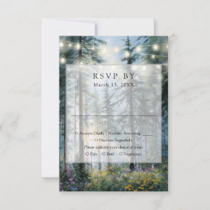 Tarjeta De Confirmación De Asistencia Luces de Cadena de Bosque Flores Silvestres Bodas 