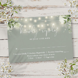 Tarjeta De Confirmación De Asistencia Luces de Cadena Floral Verde Menta Boda