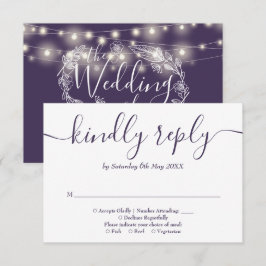 Tarjeta De Confirmación De Asistencia Luces de Cadena Purpura Floral Boda