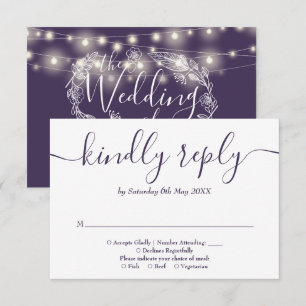 Tarjeta De Confirmación De Asistencia Luces de Cadena Purpura Floral Boda