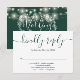 Tarjeta De Confirmación De Asistencia Luces de Cadena Verdes Esmeralda Florales para Bod