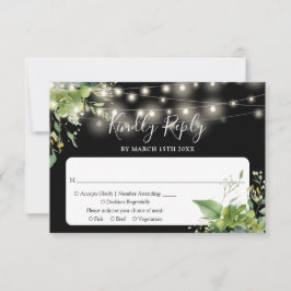 Tarjeta De Confirmación De Asistencia Luces de Cadenas de Vegetación para Bodas en Blanc