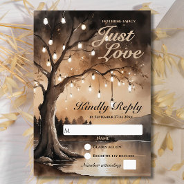 Tarjeta De Confirmación De Asistencia Luces de Cadenas en el Árbol Boda Romántica de Cam