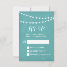 Tarjeta De Confirmación De Asistencia Luces de Cuerda de Verano Aqua para Bodas