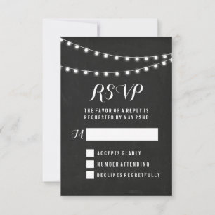 Tarjeta De Confirmación De Asistencia Luces de Cuerda de Verano Negro Boda