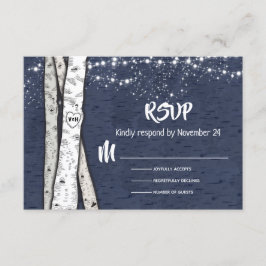 Tarjeta De Confirmación De Asistencia Luces de trineo del Boda Birch Tree por la noche R