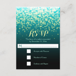 Tarjeta De Confirmación De Asistencia Luces esparcantes azul verde azulado y boda acuáti
