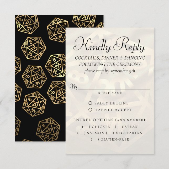 Tarjeta De Confirmación De Asistencia Luces RPG | Fantasía de oro Tabletop Gamer Entree (Anverso / Reverso)