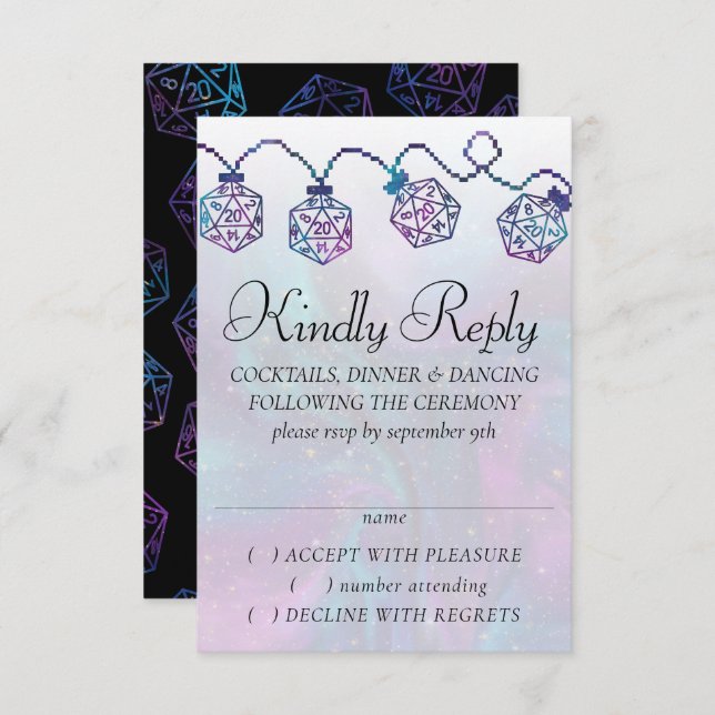 Tarjeta De Confirmación De Asistencia Luces RPG | Nebula Fantasy Tabletop Gamer Dice (Anverso / Reverso)