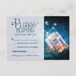 Tarjeta De Confirmación De Asistencia luces rústicas azules en tarro de mason para boda