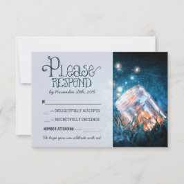 Tarjeta De Confirmación De Asistencia luces rústicas azules en tarro de mason para boda