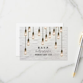 Tarjeta De Confirmación De Asistencia Luces Vintage Ladrillo Blanco Boda