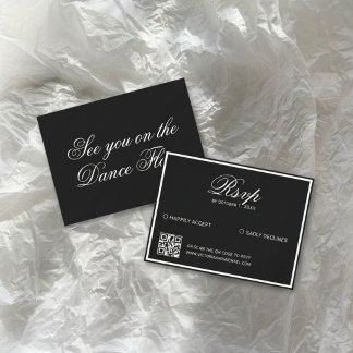 Tarjeta De Confirmación De Asistencia Lujo Silencioso Código QR de Boda Vintage Negro
