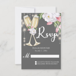 Tarjeta De Confirmación De Asistencia Lujoso Gray Champagne Floral 30 cumpleaños