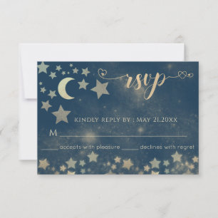 Tarjeta De Confirmación De Asistencia Luna romántica celeste y caligrafía de estrellas R