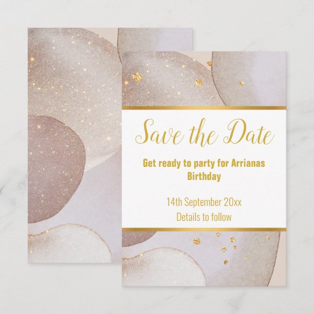 TARJETA DE CONFIRMACIÓN DE ASISTENCIA LUXE ABSTRACT MARBLE BUBBLE GOLD GUVE FECHA (Anverso / Reverso)