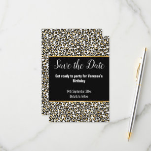 TARJETA DE CONFIRMACIÓN DE ASISTENCIA LUXE ANIMAL PRINT GOLD PURPURINA GUARDAR LA FECHA
