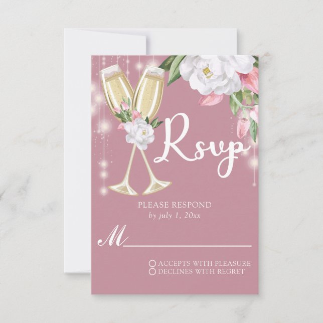 Tarjeta De Confirmación De Asistencia Luxury Champagne Floral 30 cumpleaños (Anverso)