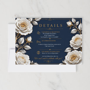Tarjeta De Confirmación De Asistencia Luxury Navy Blue Gold Rose Wedding Details Card