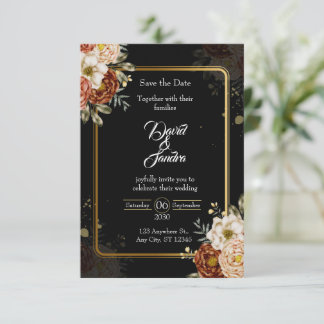 Tarjeta De Confirmación De Asistencia Luxury Navy & Gold Floral Wedding Invitation