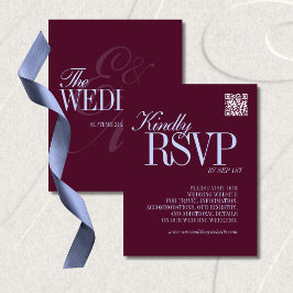 Tarjeta De Confirmación De Asistencia Luxury Plum and Periwinkle QR Code Formal Wedding